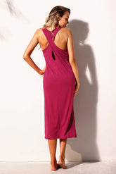 Cache-maillot long en maille rosée sur le côté